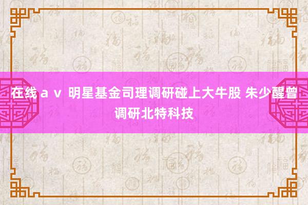 在线ａｖ 明星基金司理调研碰上大牛股 朱少醒曾调研北特科技