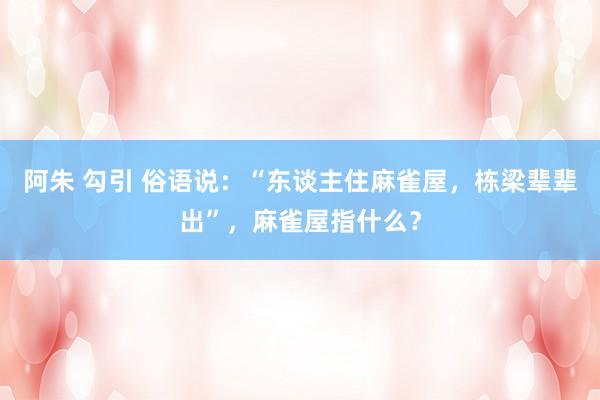 阿朱 勾引 俗语说：“东谈主住麻雀屋，栋梁辈辈出”，麻雀屋指什么？