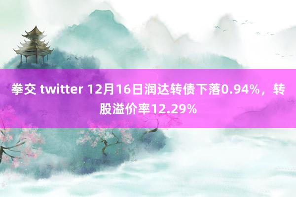 拳交 twitter 12月16日润达转债下落0.94%，转股溢价率12.29%