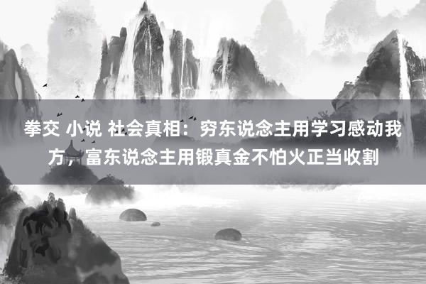 拳交 小说 社会真相：穷东说念主用学习感动我方，富东说念主用锻真金不怕火正当收割